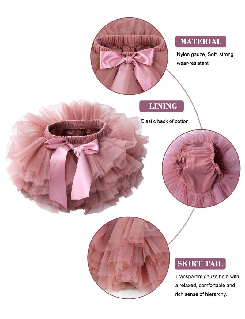 Tutu.kk Baby Girls Tutu Skirt with Diaper Cover Cotton Tulle Bloomers and Headband Sets Bean Sand 6-12 Months - Image 4